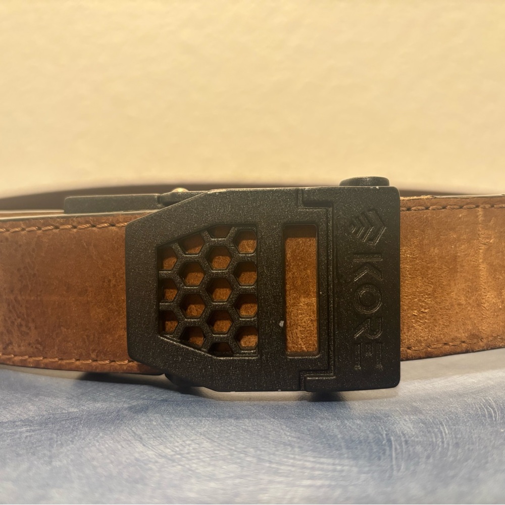 Kore Essentials Brown Leather Gun Belt with Black Buckle